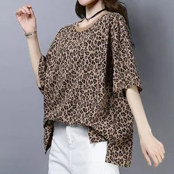 Summer New Fashion Loose Leopard Printed Female T-shirt Casual Commute Crew Neck All-match Half Sleeve Tops Women's Clothing