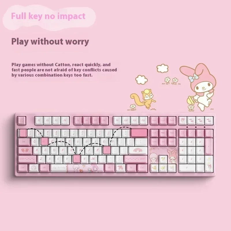 Original AKKO 3087 Wired Melody Mechanical Keyboard PBT Keycap Sublimation Cartoon Image Full Key Rollover Mechanical Keyboard