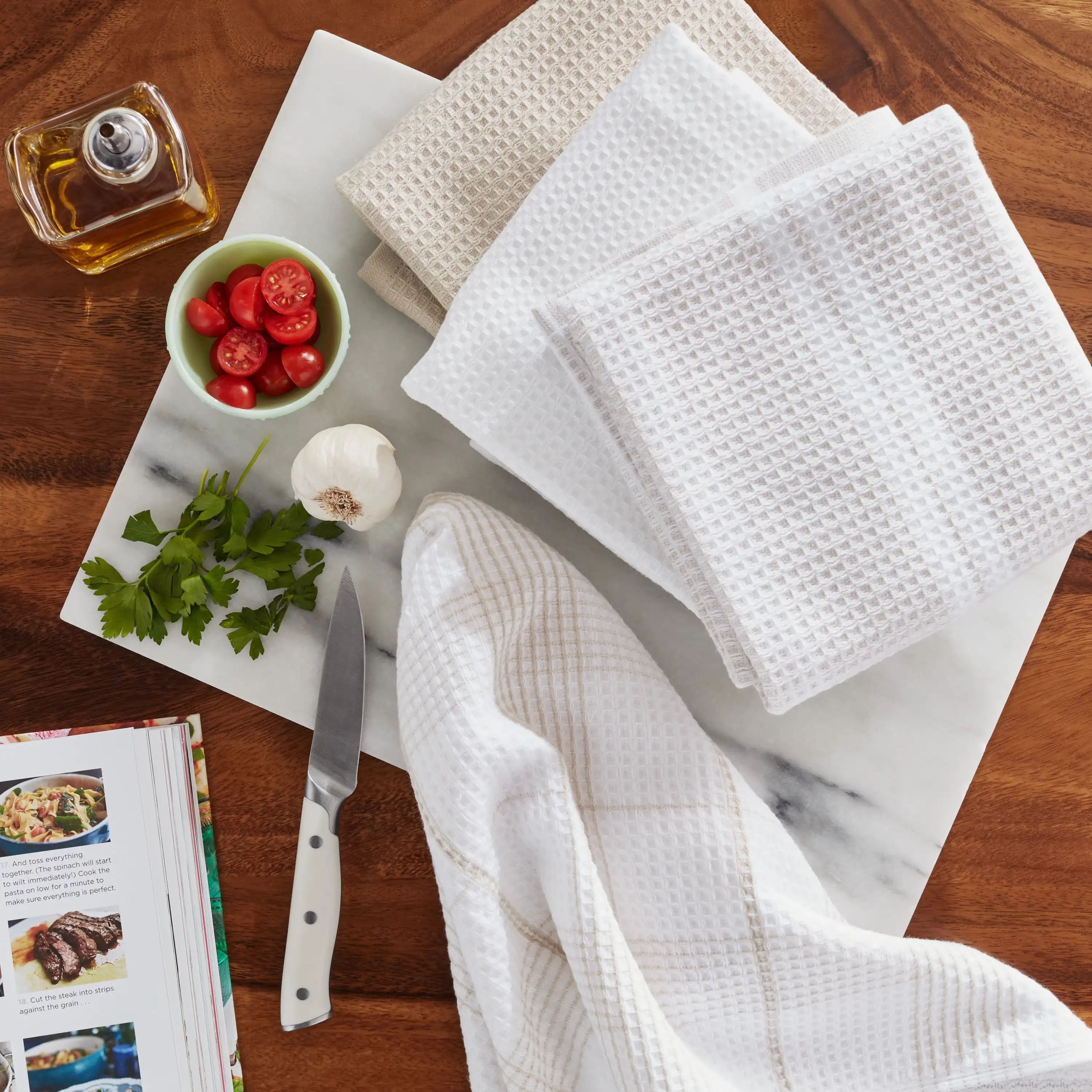 Papiro-beige Algodón Tejido Tipo Gofre Toallas de Cocina de Gran Tamaño de Doble Uso، Paquete de 4