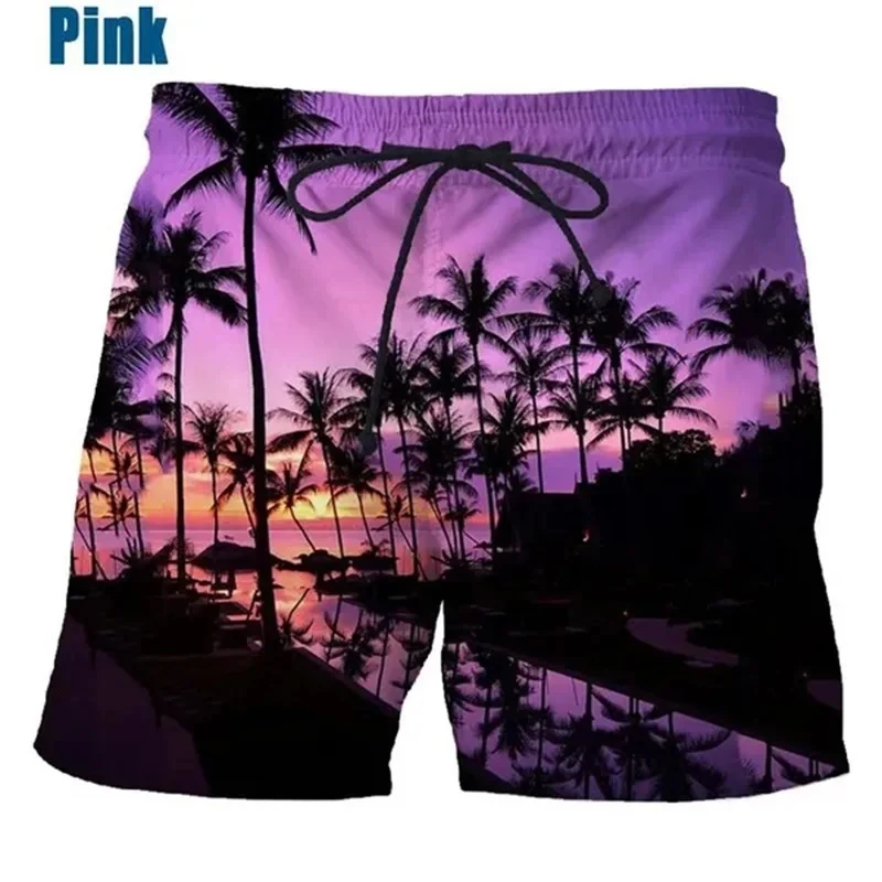 Pantalones cortos de playa hawaianos con estampado 3D de árbol de Coco para hombre, pantalones cortos de natación casuales de verano, pantalones