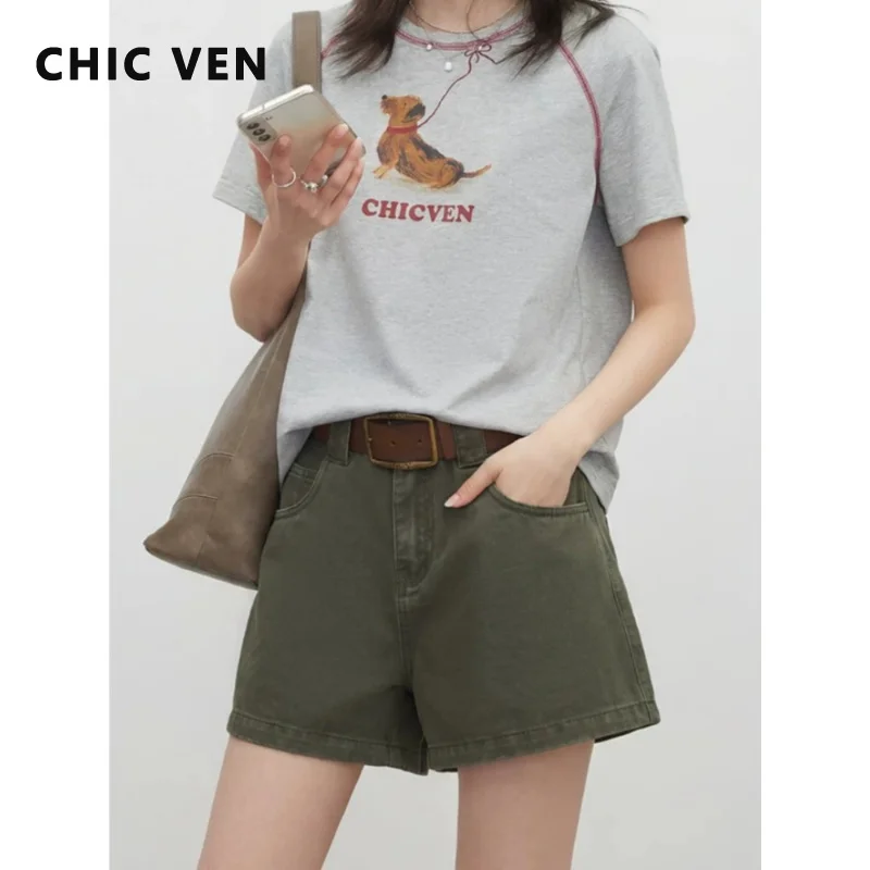 

CHIC VEN Fashion Women Shorts High Waisted Loose Straight Tube Embroidery Casual Female Short Denim Shorts Spring Summer 2026