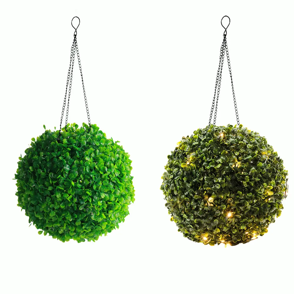 Artificial Flower Grass Ball Hanging Lights Solar Pendant Lamp Garden Room Bar Restaurant Plant Lighting Décor