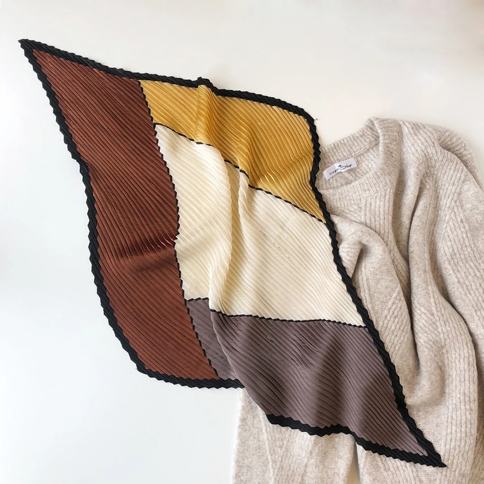 

Original Design Pleated Imitation Silk Scarves For Ladies Handkerchief Fashion Headband Printed Neck Scarfs Apparel Accessories