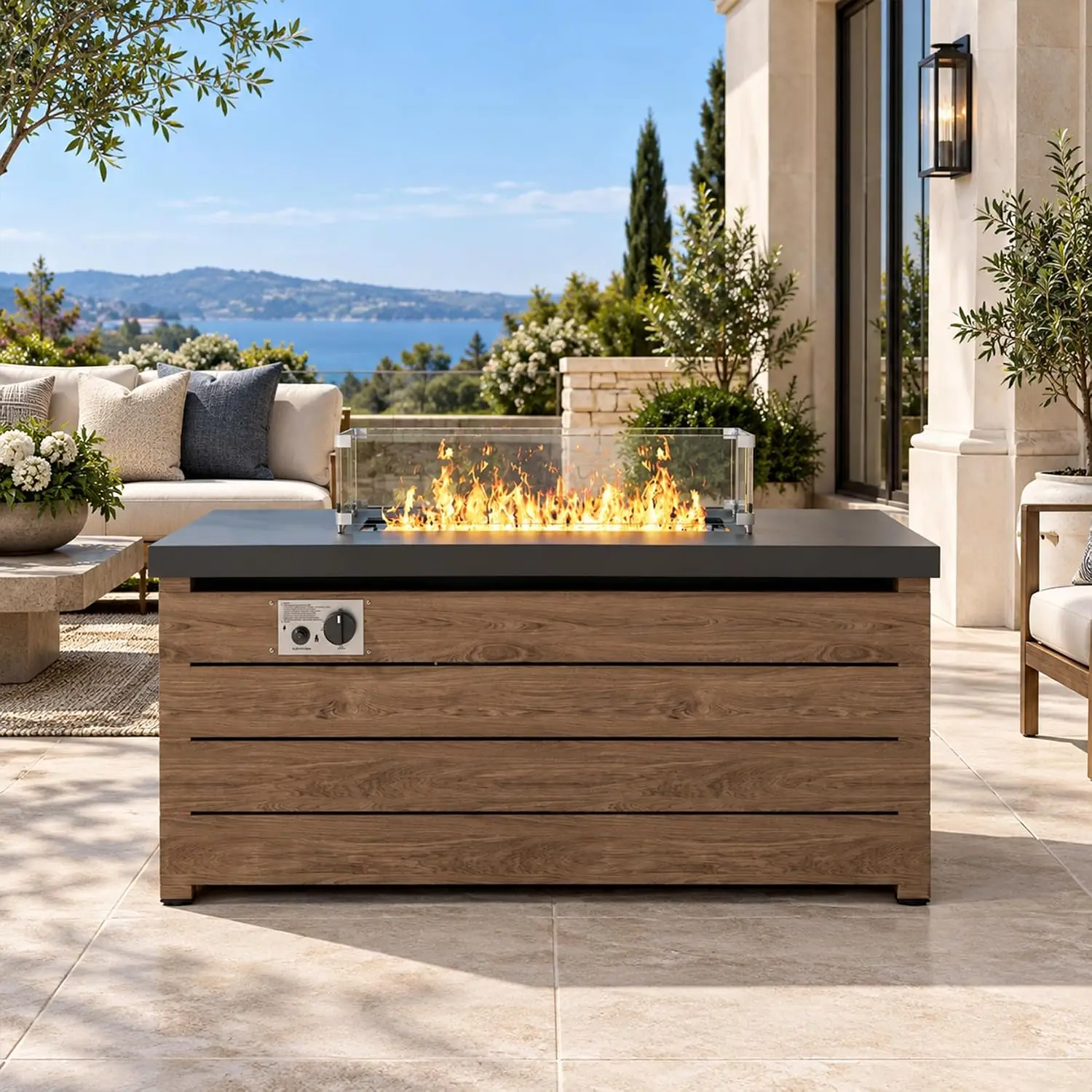60000 BTU Outdoor Rectangular Propane Fire Pit Table, Brown, 47 in