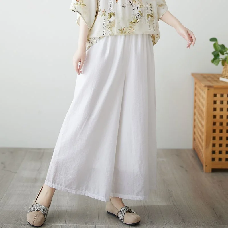 Ramie Literary Retro Women's Double Layer Nine-Point Loose Wide Legs Tennis Wide Large Size