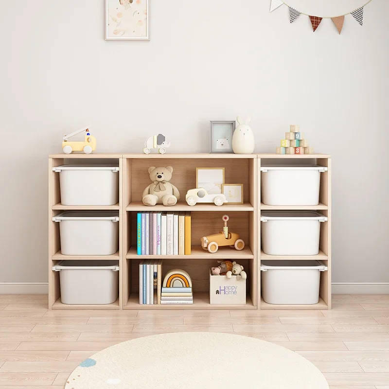 Children's storage rack Solid wood multi-layer toy cabinet Baby bookshelf Large capacity floor rack
