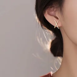 Anziw Trendy Moissanite Cross X Stud Earrings S925 Silver for Women Piercing Ear Earring Fashion Fine Jewelry Gift Valentine's