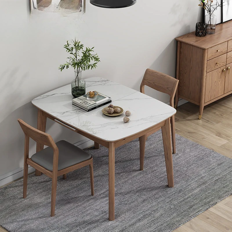 원목 암석판 식탁, 북유럽 가정용 텔레스코픽 접이식 2-6인용 직사각형, 소형 아파트 식탁