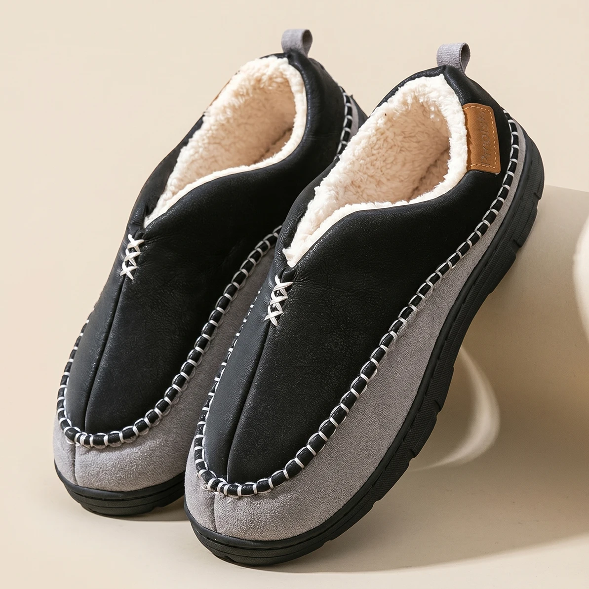 Herren Warme Mark Line Hausschuhe mit TPR-Sohle, Rutschfest, Weich und Bequem, Winter-Wohnzimmerschuhe, Hohe Qualität – Detail 3
