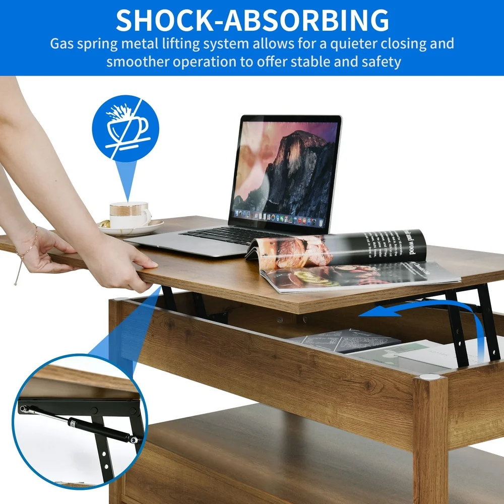 Lift Top Coffee Table with Storage Drawers Rustic Design Living Room Office Easy Assembly Durable Water-Resistant Wood Composite