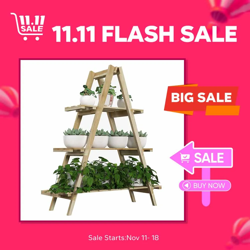 Outsunny wooden plant shelf with frame in 100x36x112 cm Natural