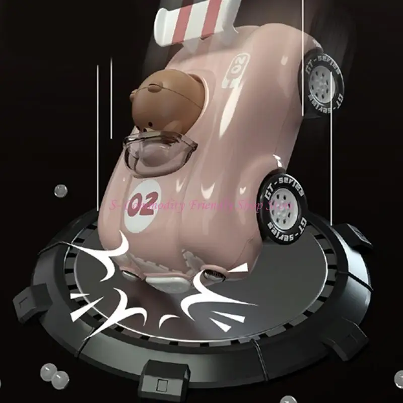 

85AE Cartoon Bear Inertial Car Toy Push and Go Play Vehicle with Light for Toddler