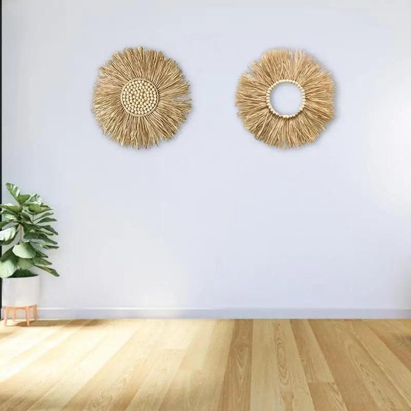 Wall Decor Raffia Boho Macrame Wall Hanging Yarn And Paper Straw Wall Art Wedding Garland Home Background Wall Decoration