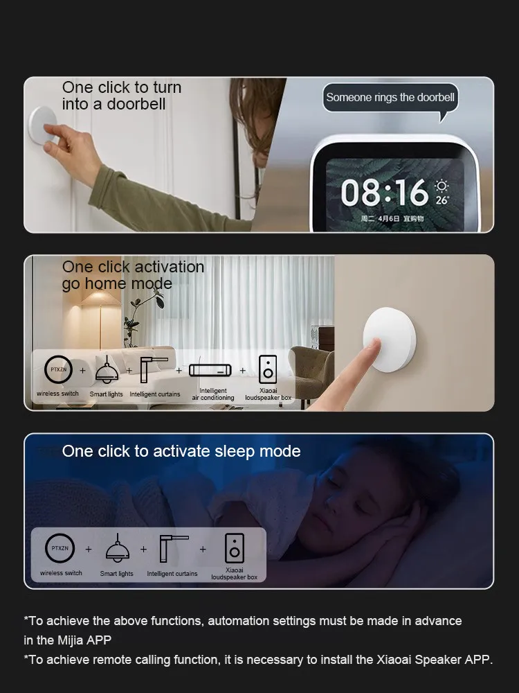 Timethinker PTX-Mini interruptor inalámbrico inteligente, conexión Bluetooth, botón remoto, trabajo de seguridad para el hogar con la aplicación Xiaomi Mi home