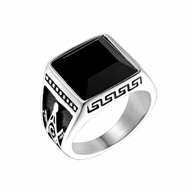 Punk Stone Ring for Men Women Biker High Quality Banquet Creative Square Letter G Stainless Steel Masonic Ring Jewelry Wholesale - Image 5