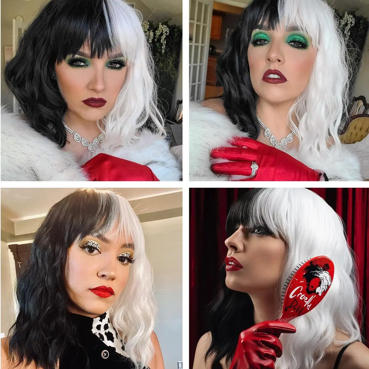 European and American anime party role-playing costumes Kuila medium length black & white cosplay wigs