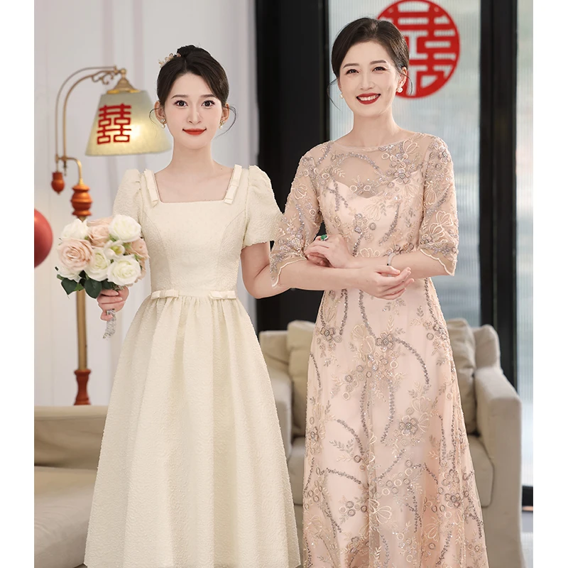 

Luxury Lace Women Evening Dresses For Wedding Party Elegant Scoop Neck A-Line Tea-Length Mother Of The Bride Dresses