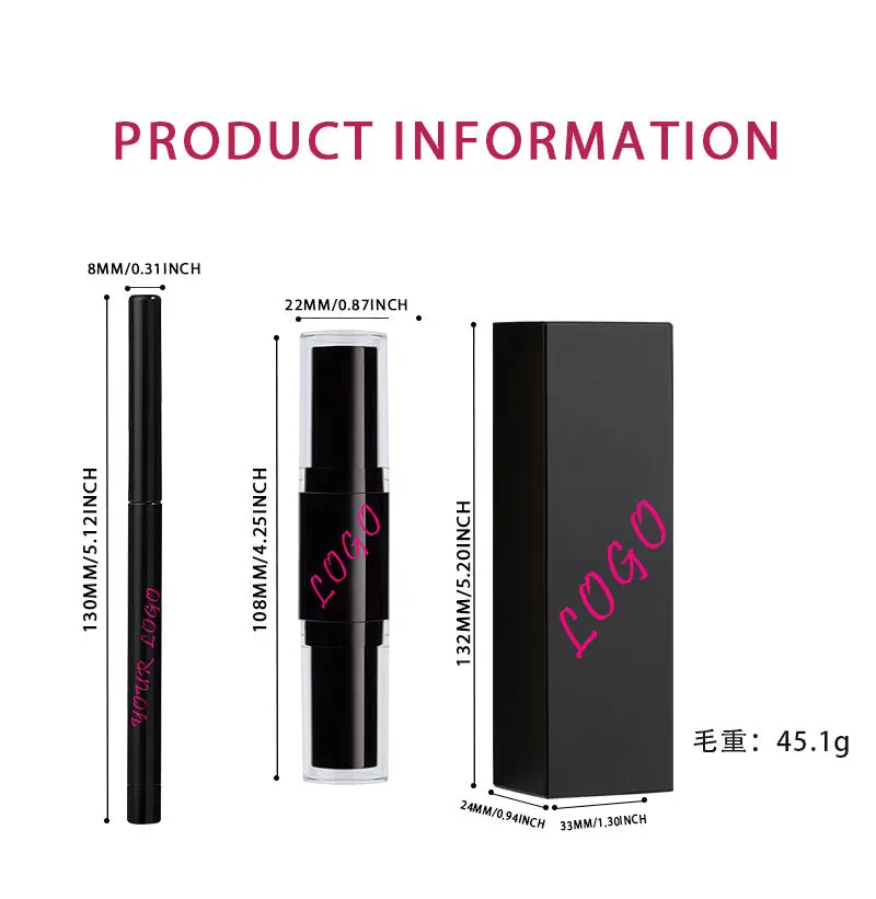 Batom de marca própria com delineador labial 2-1 Vegan Dual End dois lados batons foscos úmidos conjunto de cosméticos combinados atacado