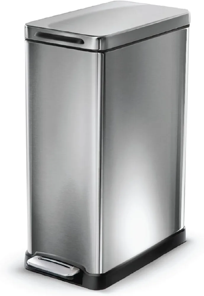 

Home Zone Living 12 Gallon Slim Kitchen Trash Can, Stainless Steel, Step Pedal, 45 Liter Trash Bin