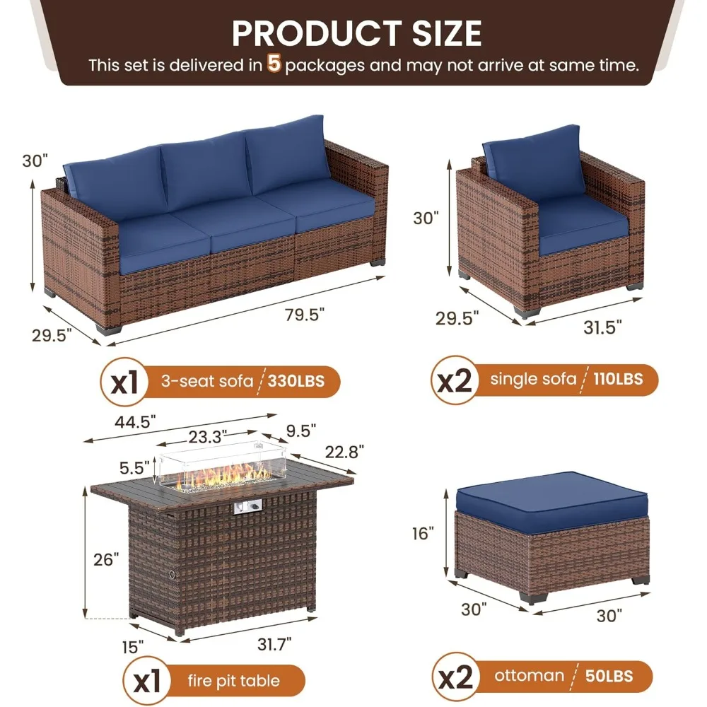مجموعة أثاث خارجي، بما في ذلك طاولة الموقد، ومجموعة أثاث ترفيهي خارجي مكونة من 6 قطع، وأريكة خارجية من الروطان وعثمانية #6