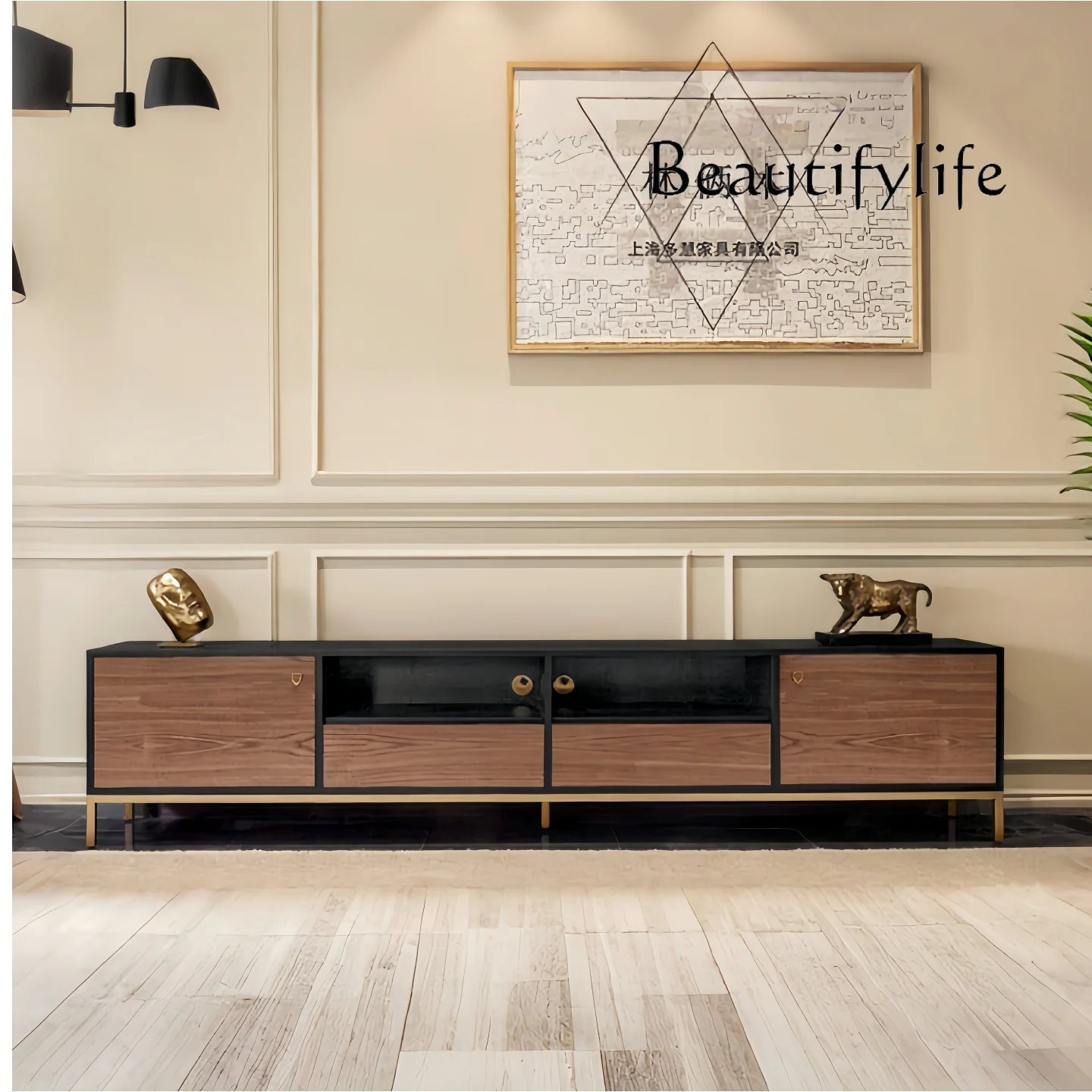 Light luxury TV cabinet Italian minimalist audio-visual cabinet Living room paint floor storage can be customized fashion