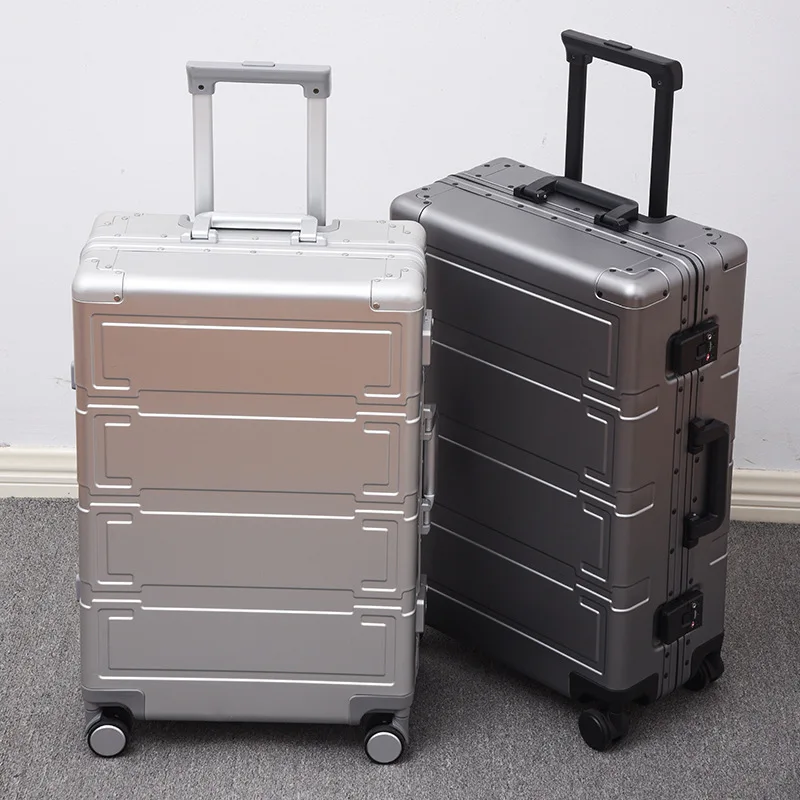 20/24/26/28 Inch Business Silver Kleur Rolling Bagage Hoge Kwaliteit Aluminium Trolley Koffer Carry Op Koffer Op mute Wielen