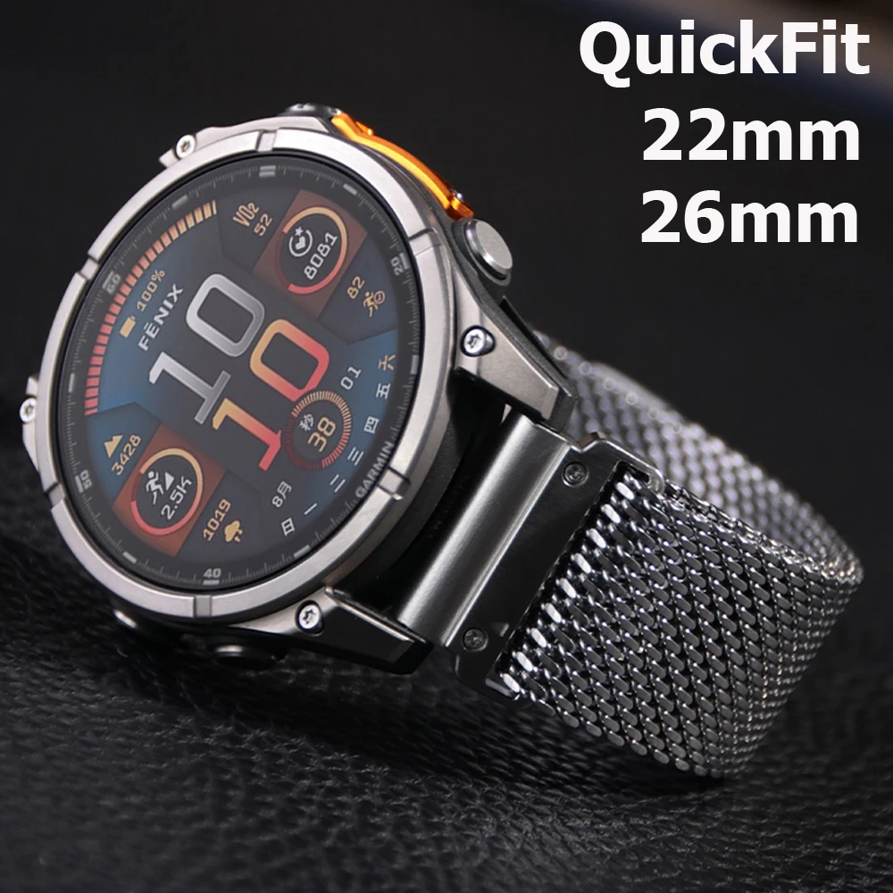QuickFit 22mm 26mm Milanaise-Armband für Garmin Fenix 9 Pro 8 7 7X 6XPro 5X 47mm 51mm Epix Gen 2 Enduro 2 Magnetisches Metall-Uhrenarmband