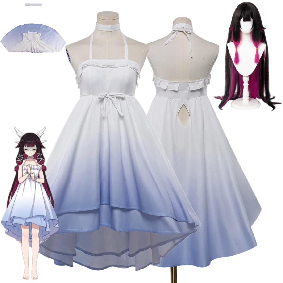 Game Moon Maiden Columbina Hyposelenia Cosplay Costume Kuutar Damselette Straps Dress Pajamas Wig Woman Sexy Cute Party Suit
