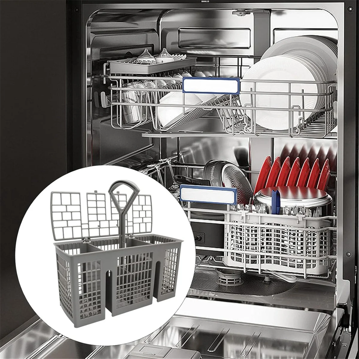 HOT Universal Dishwasher Cutlery Basket Replacement, with Removable Handle, Dishwasher Utensil Holder for Bosch and Siemens