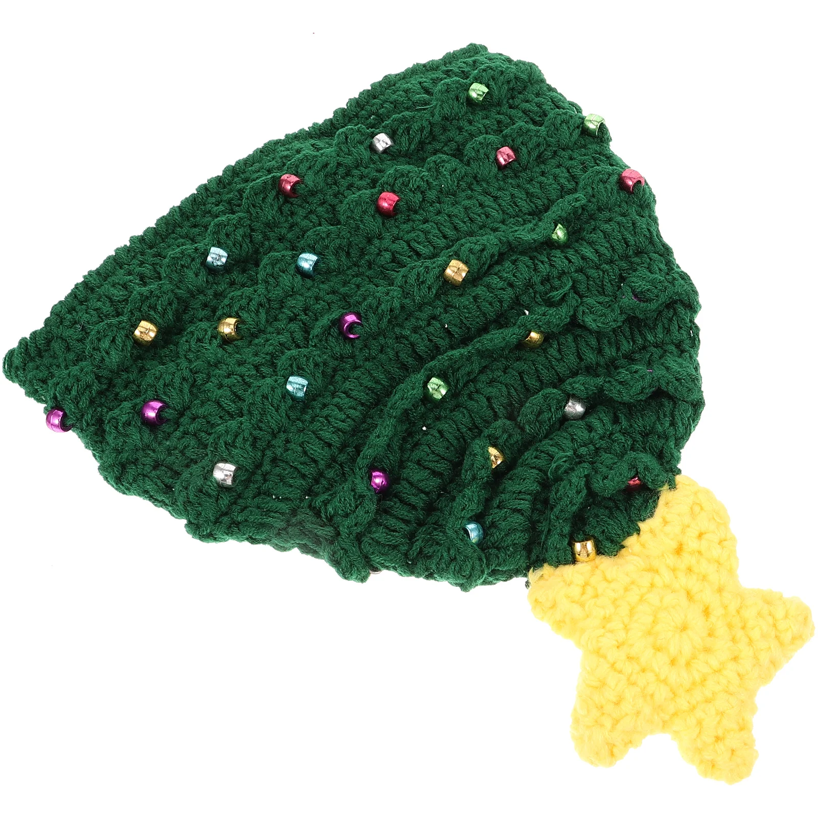 

Green Crochet Christmas Hat Knitted Tree Star Pattern Kids Winter Warm Holiday Party Wearable for Children Boys Girls Festivity
