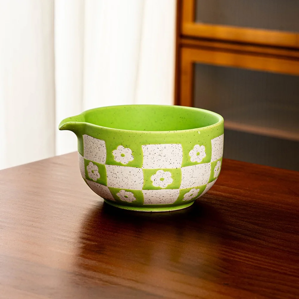 

Керамическая чаша для матча, гладкая, большая емкость, чаша для чая, салата, супа, устойчивая к высоким температурам, клетчатый узор Сакуры