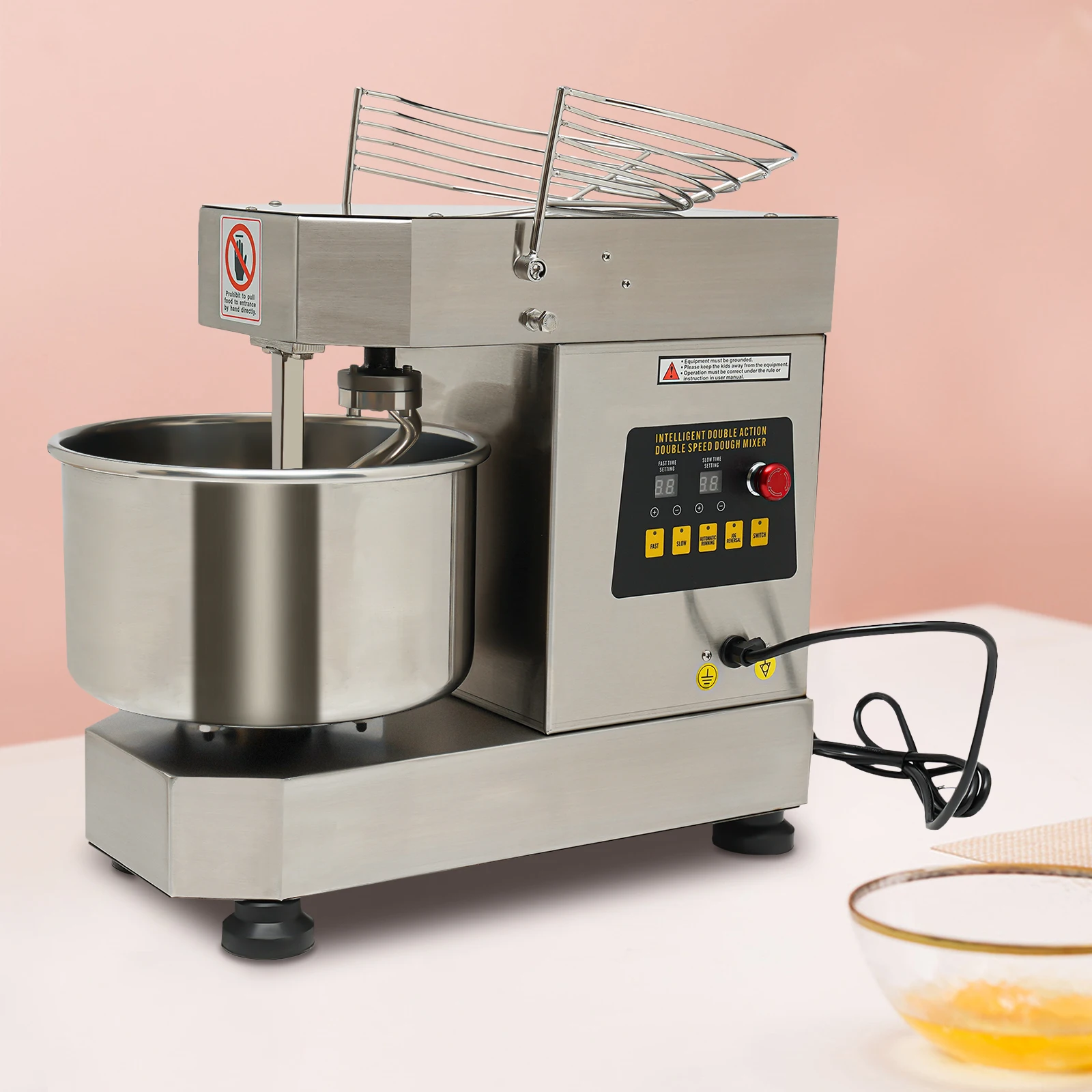 

10Qt Commercial Food Mixer, 750W Dual Rotating Dough Kneading Machine with Stainless Steel Bowl with Security Shield, Dough Hook