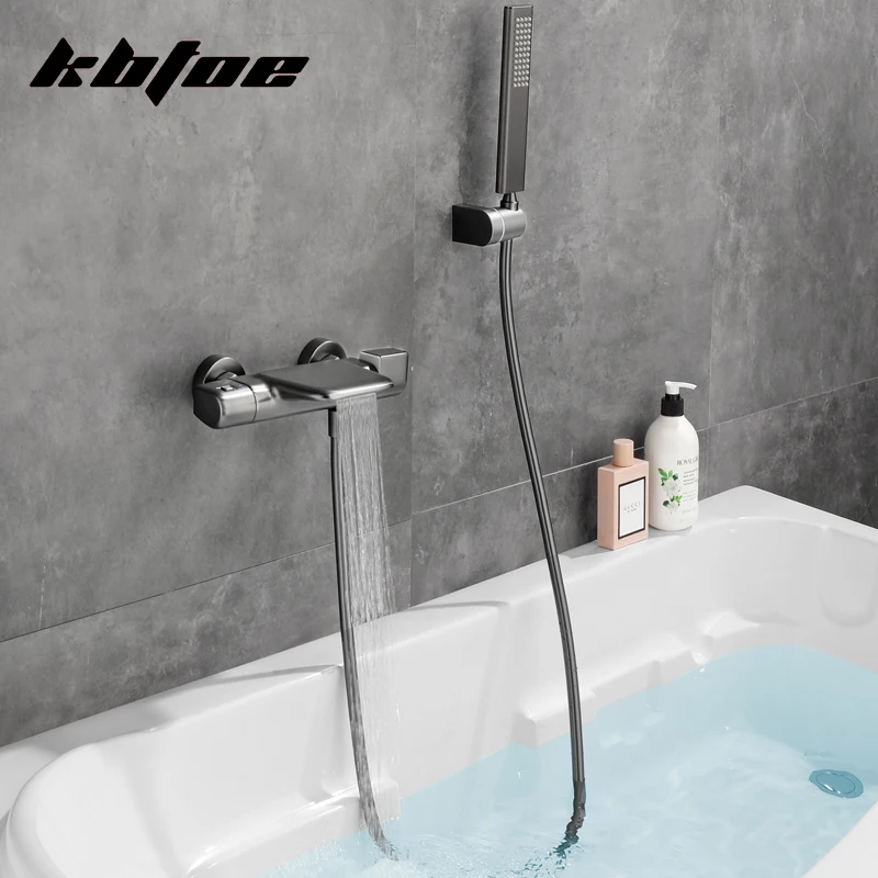 Gun Gray Termostática Banheira Torneira do Chuveiro Misturador Cachoeira do Banheiro Conjunto de Latão Handshower Válvula de Mistura de Água Pressurizada