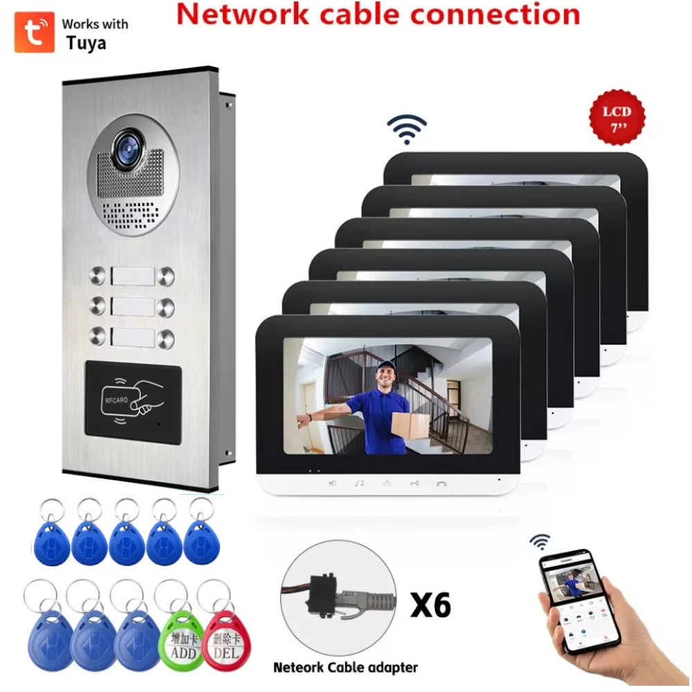 

Tuya Wifi Video Intercoms for Building Rfid 2/3/4/6 Units Doorbell Camera Video Porteiro Intercom Network Cable connection