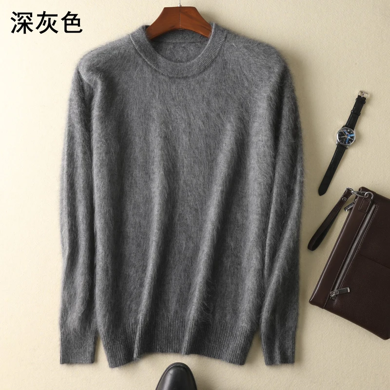 MVLYFLRT 2023 Men\'s 100% Pure Mink Velvet Sweater O-Neck Pullovers Knit Large Size Winter New Tops Long Sleeve High-End Jumpers