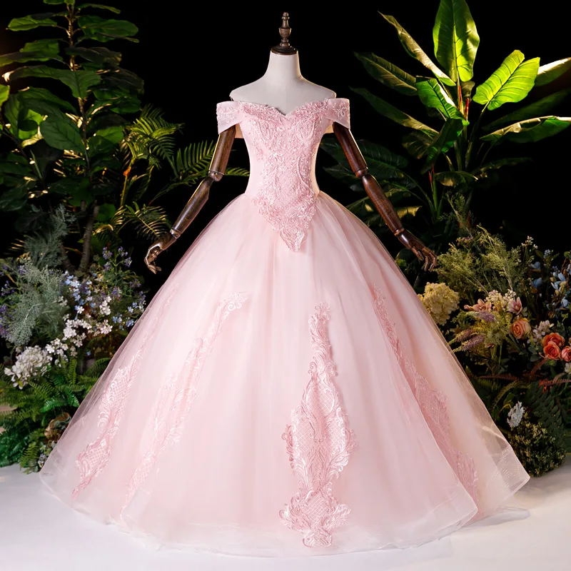 

Pink Princess Off Shoulder Quinceanera Dresses 2024 Lace Appliques Corset Up Ball Gown Sweet 16 17 Birthday Vestidos De 15 Anos