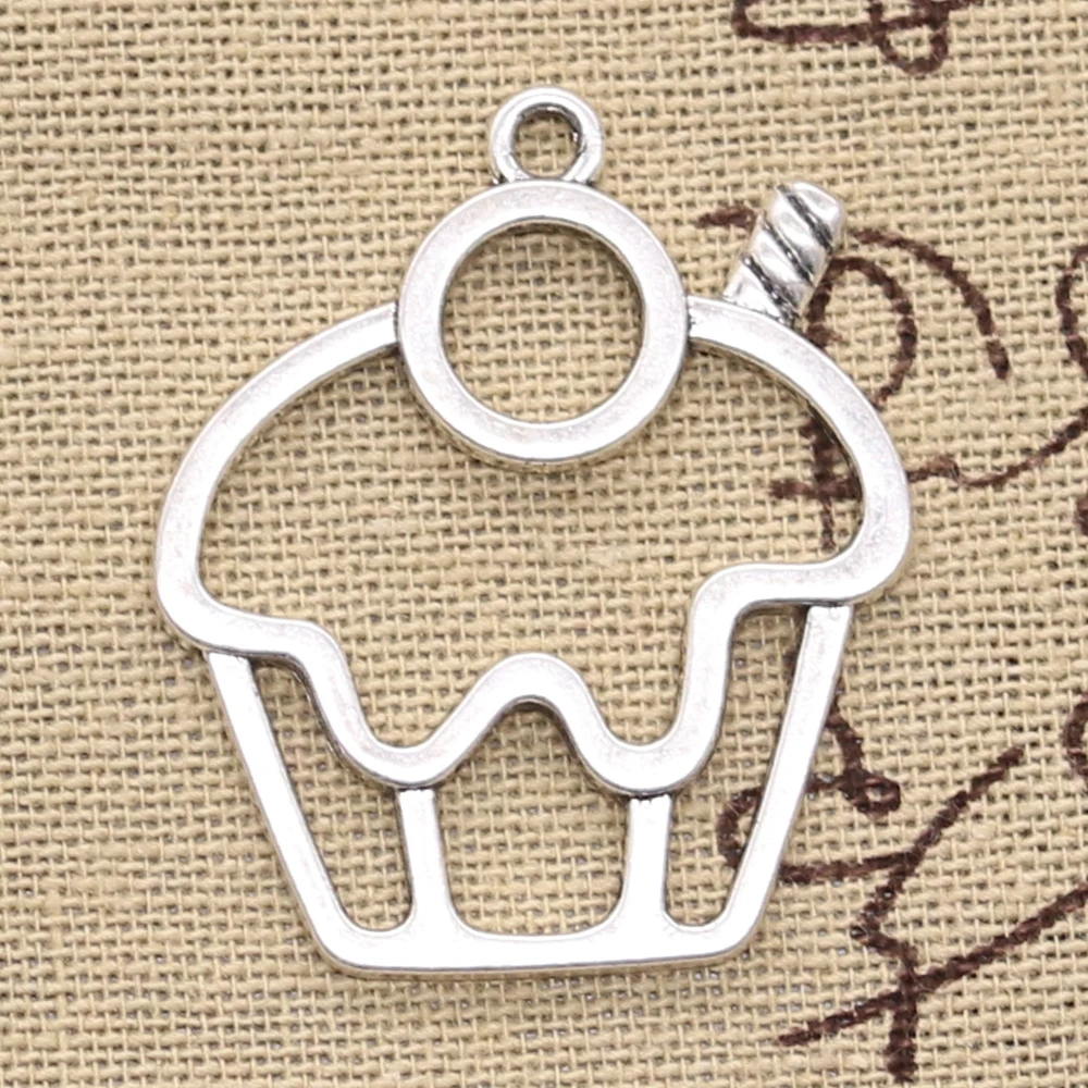 10pcs Charms Ice Cream Cake Cupcake 36x31mm Antique Silver Color Pendants DIY Crafts Making Findings Handmade Tibetan Jewelry