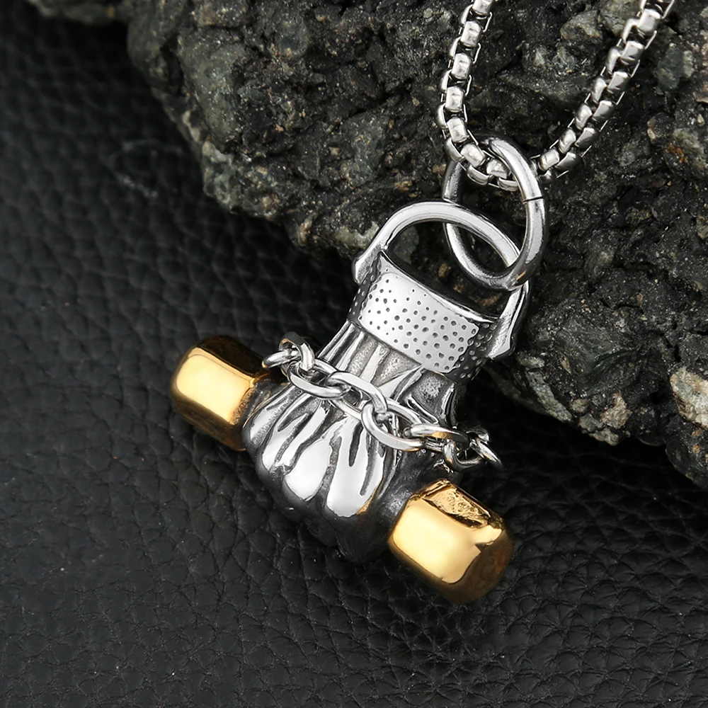 

Vintage Gym Dumbbell Weightlifting Necklace 316L Stainless Steel Muscular Pendant Punk Fashion Male Jewelry Gifts Dropshipping