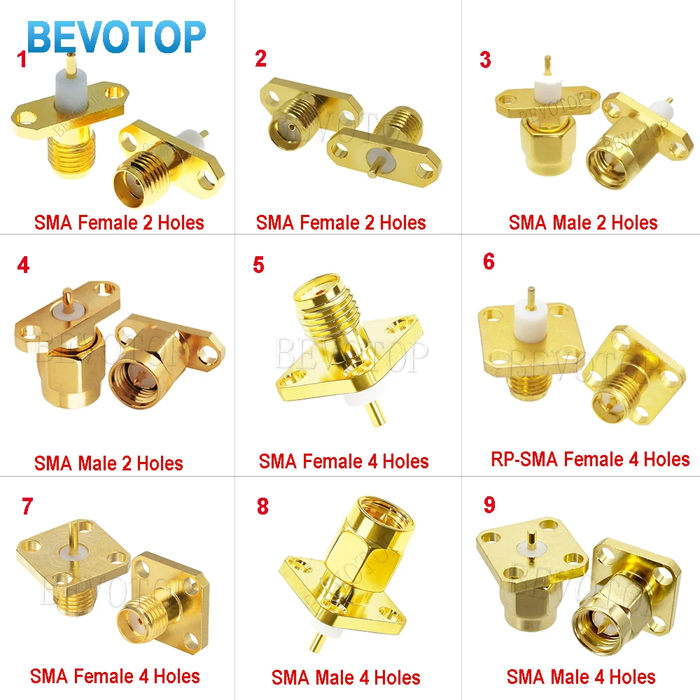 2PCS SMA Male/ Female RF Coax Connector PCB 2-Hole Panel Mount Solder Post Wire Terminal Adapter Gold plated Wholesale Price