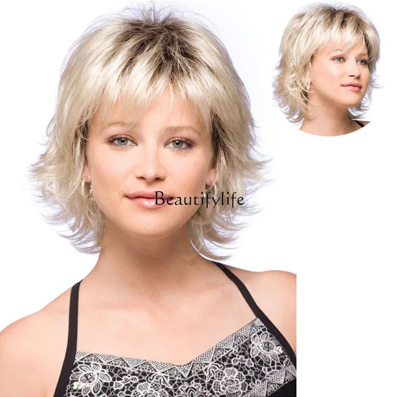 Wig female short hair anti-warping fluffy roll, chemical fiber headgear