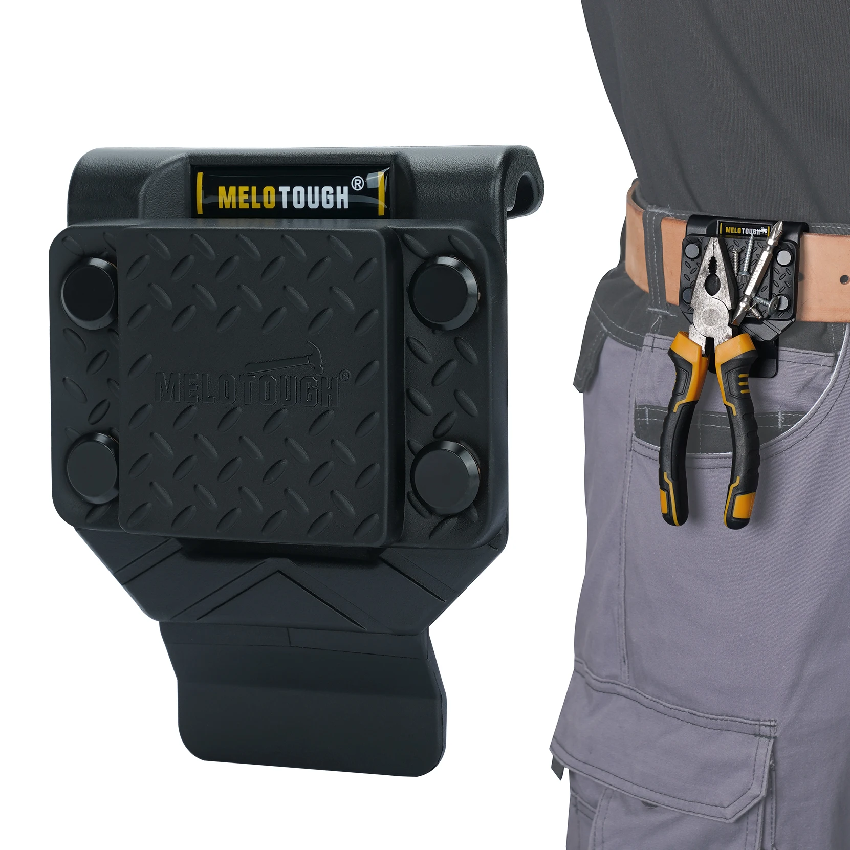 

MELOTOUGH Magnetic Tool Holder Strong Magnetic Belt Clip for Hammer,Scre wdriver,Trowel,Sockets - Fits Up to 2.7" Belt (Black)
