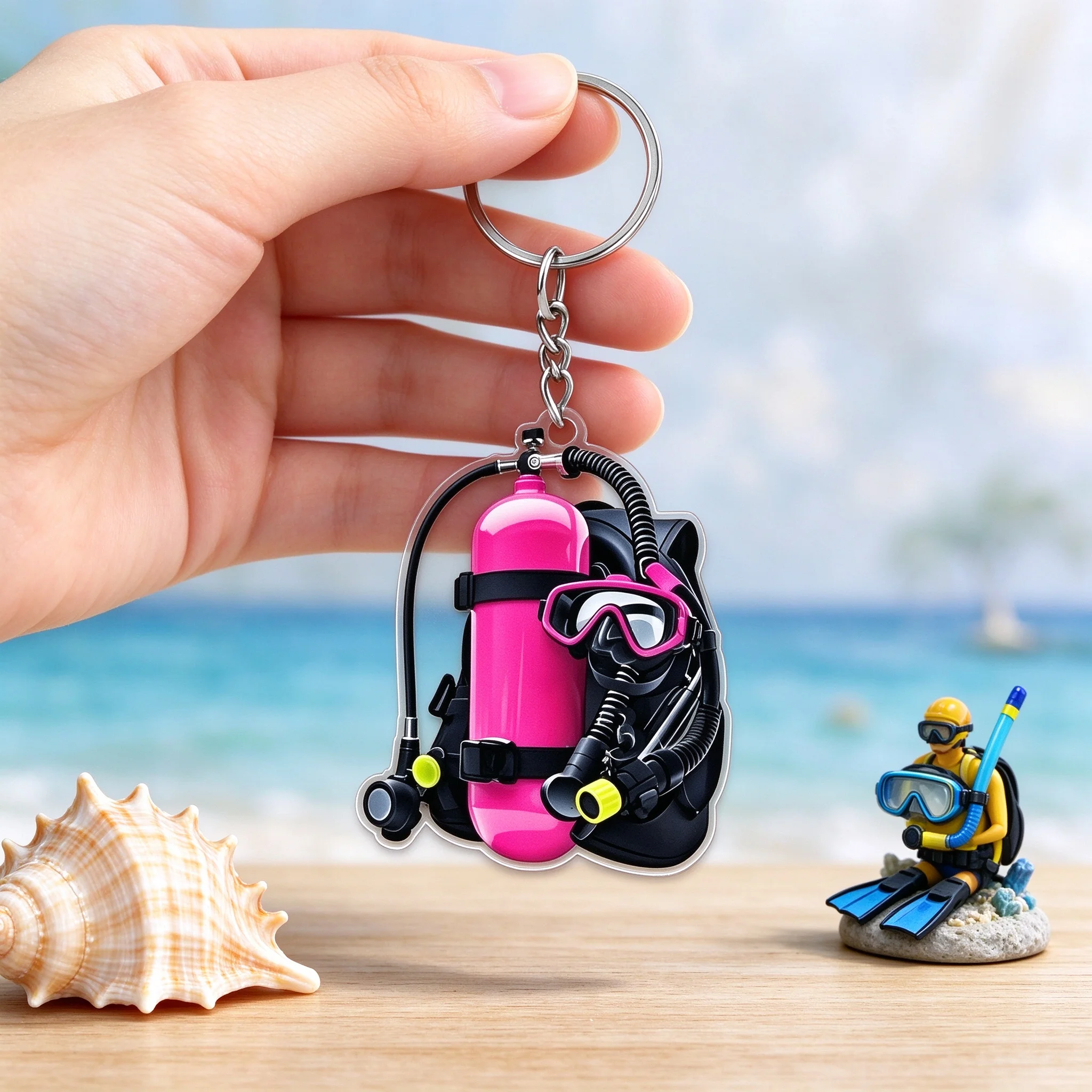 Simulation Diving Keychain Acrylic Scuba Mask Oxygen Tank Charm Backpack Decoration Funny Jewelry Gift For Fans