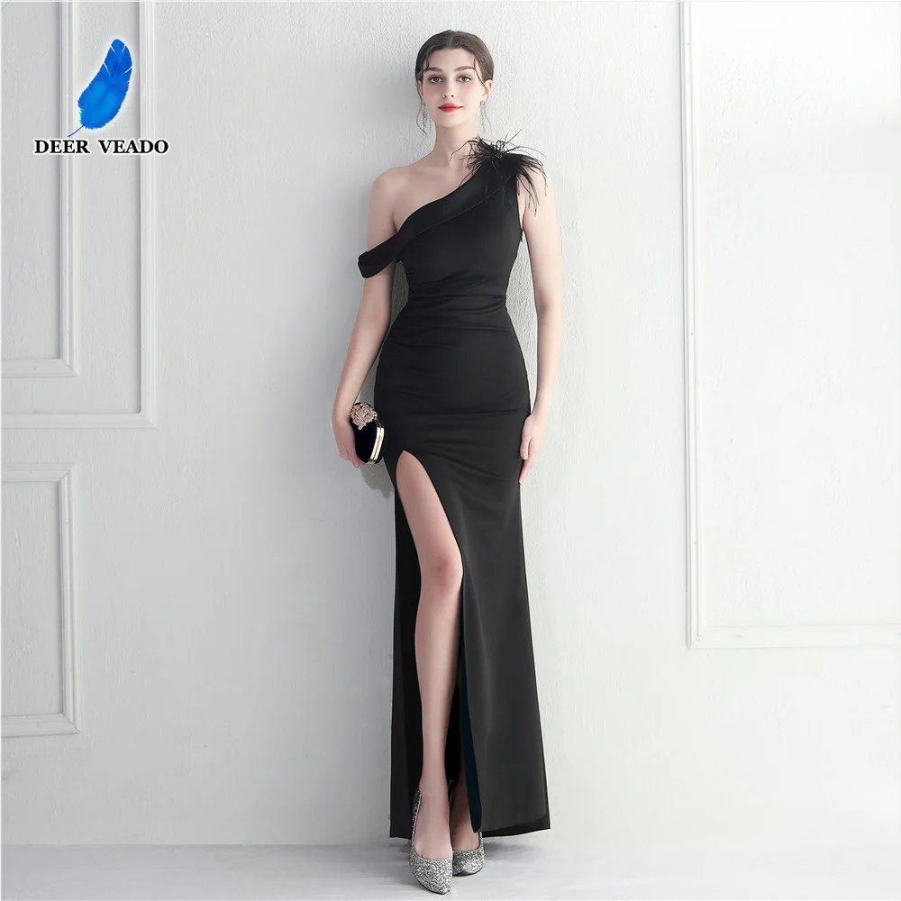 

DEERVEADO женские вечерние платья из мягкого атласа с разрезом русалки, длинное вечернее платье на одно плечо для особых случаев, праздничные платья