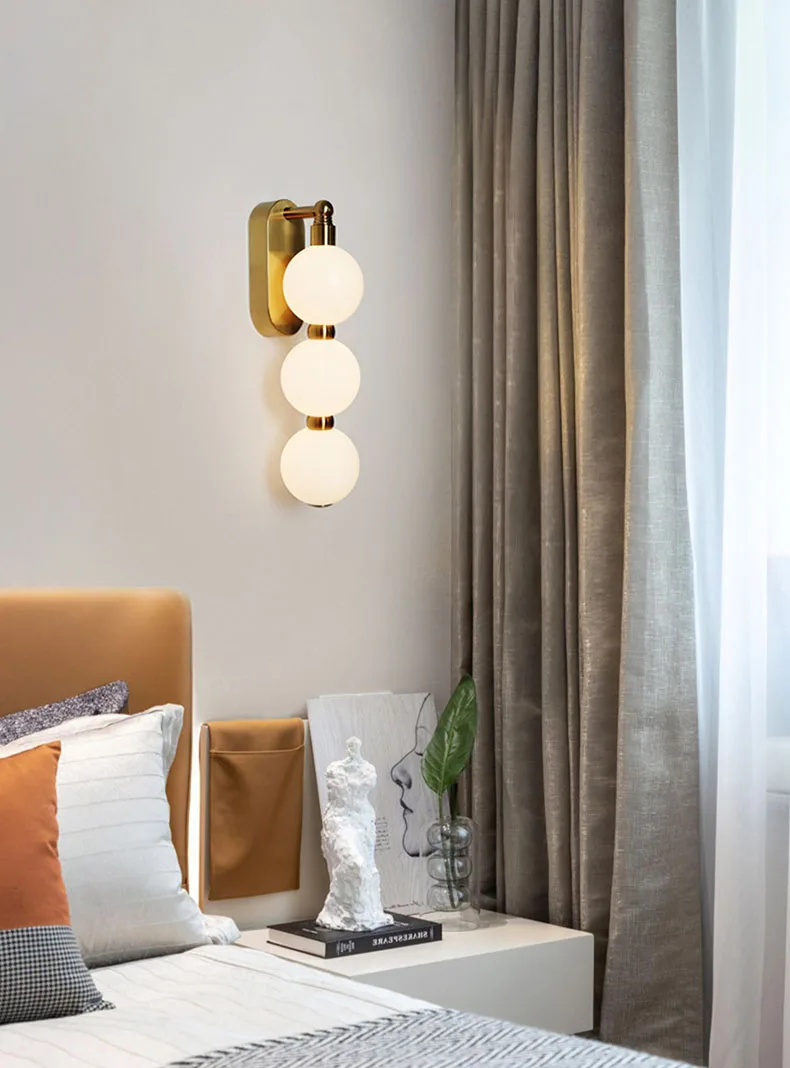 White Acrylic Ball Wall Lights Changeable Dimming Gold Metal