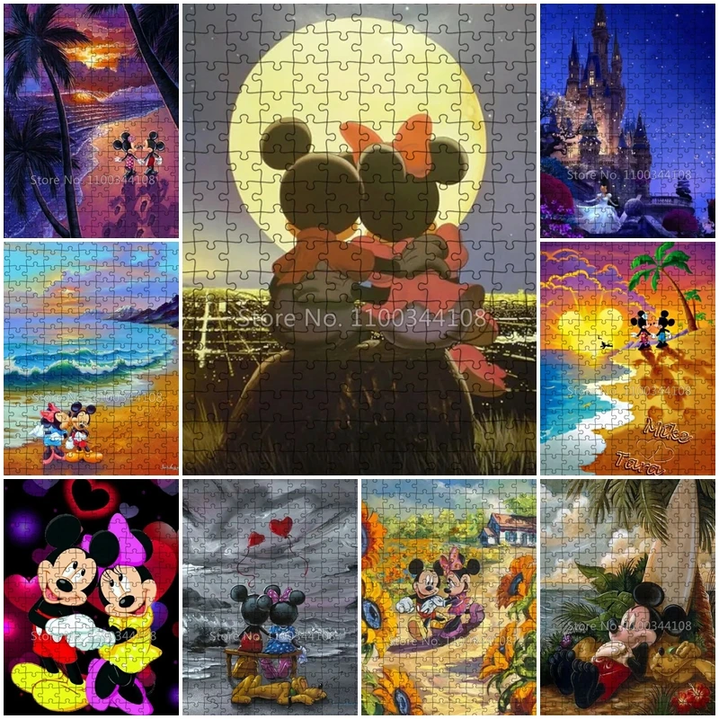 

Mickey Mouse Jigsaw Puzzle Disney Cartoon 300/500/1000 Pcs Puzzles Children's Educational Adult Decompression Toys Couple Gift