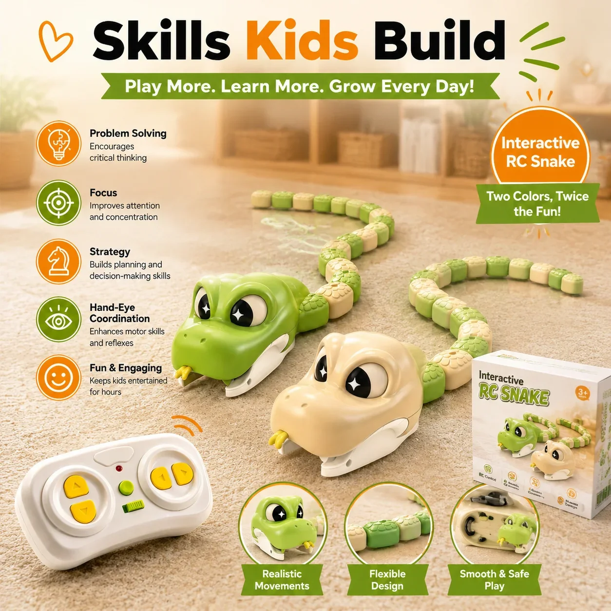 Generic Magnetic Remote Control Snake Game Two Player Interactive 3D Classic Battle Toy For Indoor Home Party Entertainment Gift