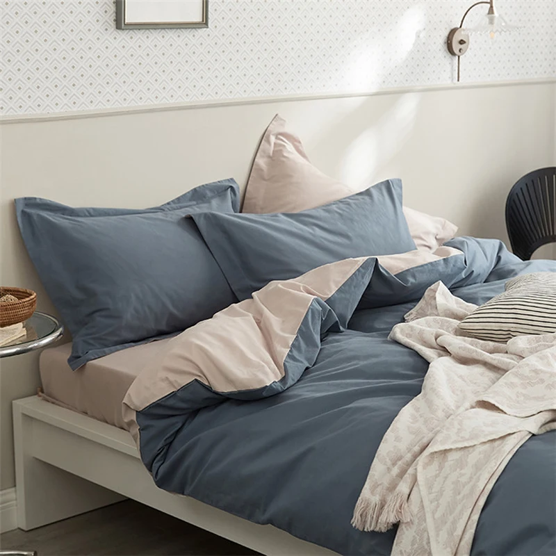 Imagem -02 - Conjunto de Cama de Quatro Peças de Algodão Lençol Doméstico Simples Colcha Bordada Confortável Cor Azul Moda Mais Recente 2024