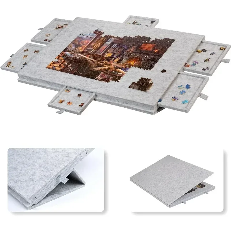 

Kids Portable Jigsaw Puzzle Table with Stand And 6-Drawer Organizer Educational Toy Felt Puzzle Board Cover - Top Quality