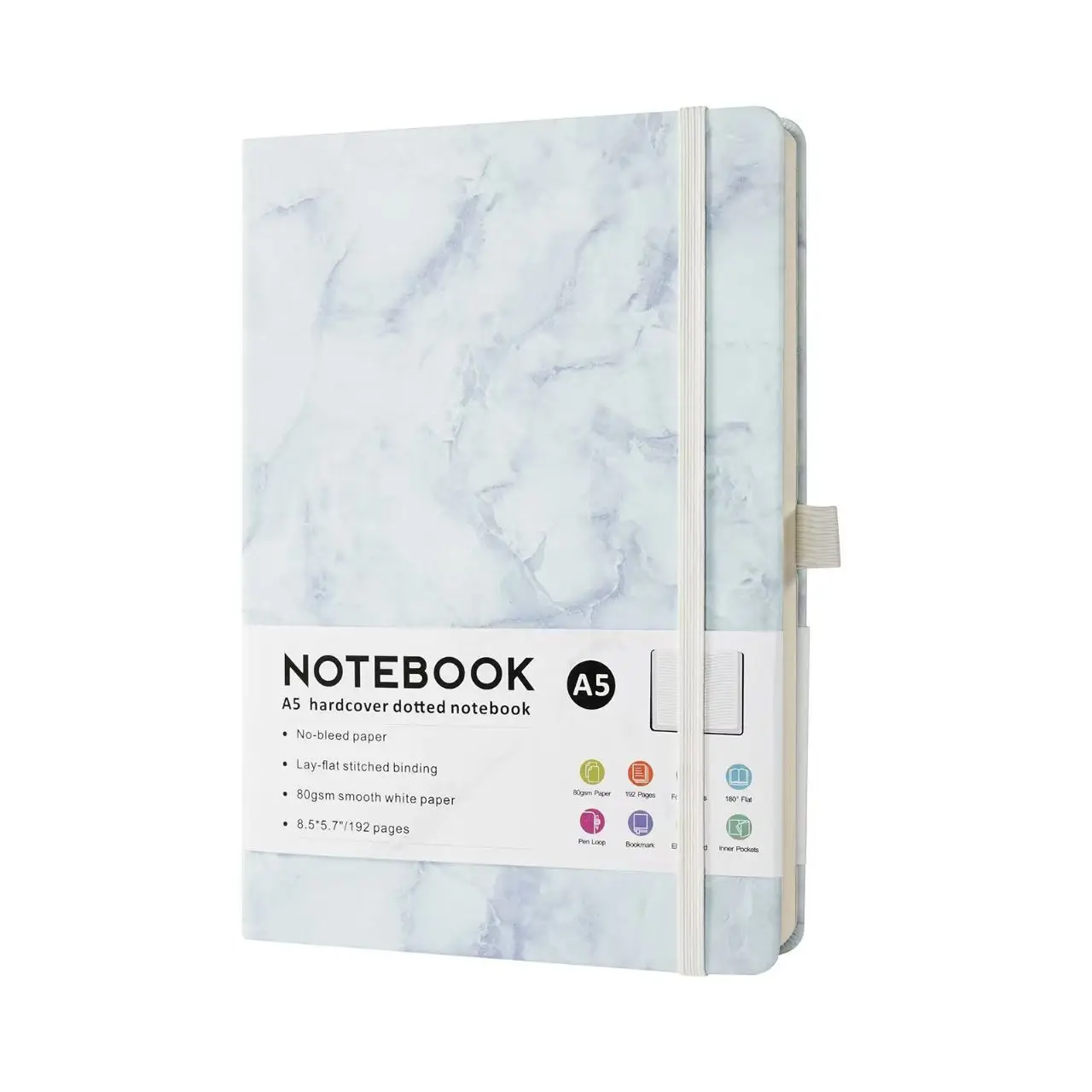 

2025 New A5 marbling Line notebook: with the grey color ribbon bookmark and pen hol,for Writing, Work, School，80G paper/192 Page