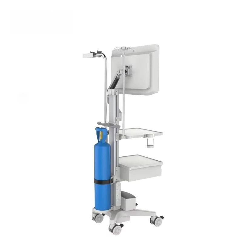 Mobile medical cart with adjustable stand and lockable casters - hospital patient